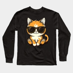 Cute ginger cat wearing sunglasses Long Sleeve T-Shirt